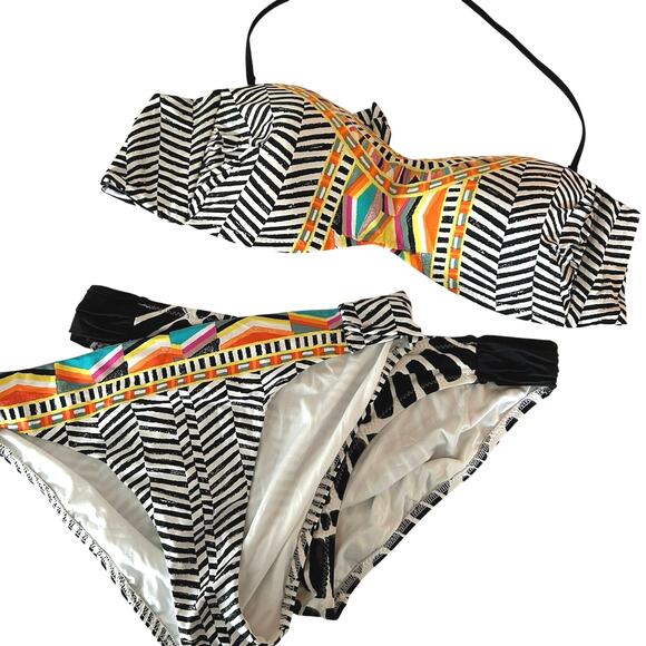 Trina Turk Other - Trina Turk Bikini Top Bottoms Set Tribal Beach Boho Black Size 14 Bundle 3pieces